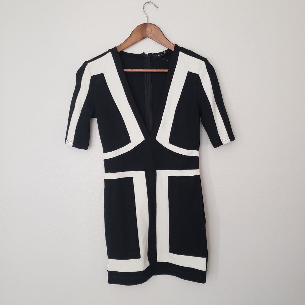 NWT Lac Bleu V-neck colorblock Bodycon mini dress